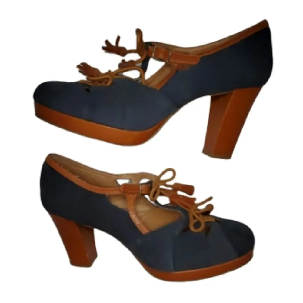 ANTHROPOLOGIE shoes Miss Albright‎ land & sea navy blue suede heels 9.5